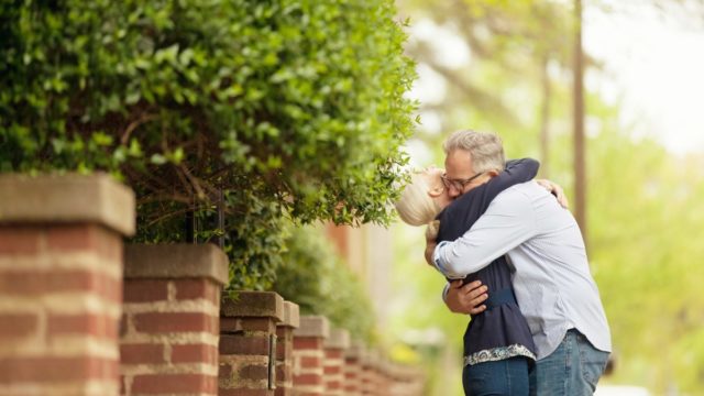 Couple hugging and looking after each other