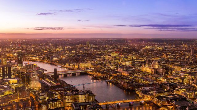 Overhead view of London at night