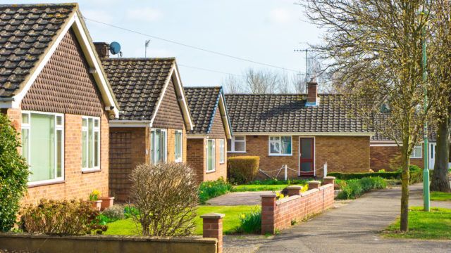 Bungalows in a suburban UK neighbourhood in spring