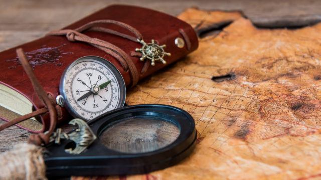 Old world map and compass