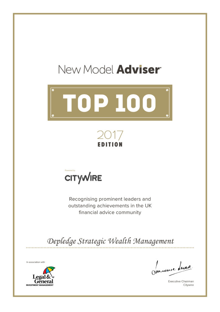 Certificate from New Model Adviser stating Depledge Strategic Wealth Management is in the Top 100 of wealth management firms