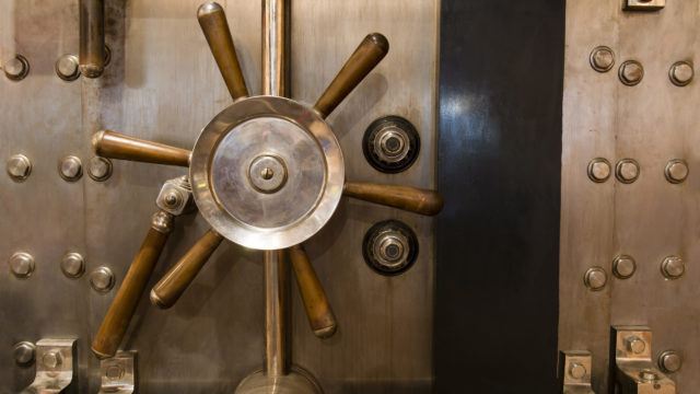 Locked bank vault door