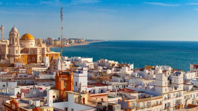 Rooftops and Cathedral in Cadiz, Andalusia, Spain