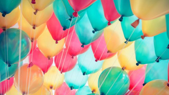 colorful balloons with happy celebration party background