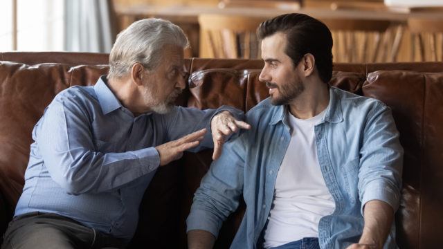 grown-up son visiting father