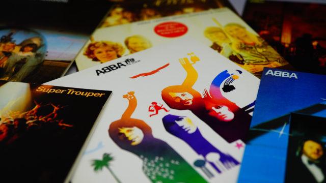 collection of ABBA vinyl records