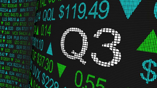 the word “Q3” illustrated as a stock market ticker