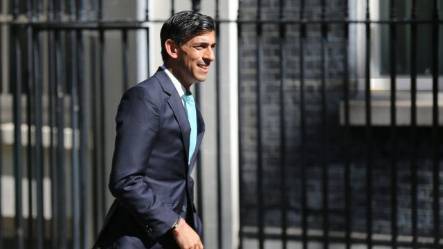 British chancellor, Rishi Sunak, walking along Downing Street