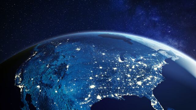 view of the US from above with light pollution visible