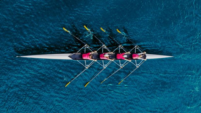 rowing team mid-race